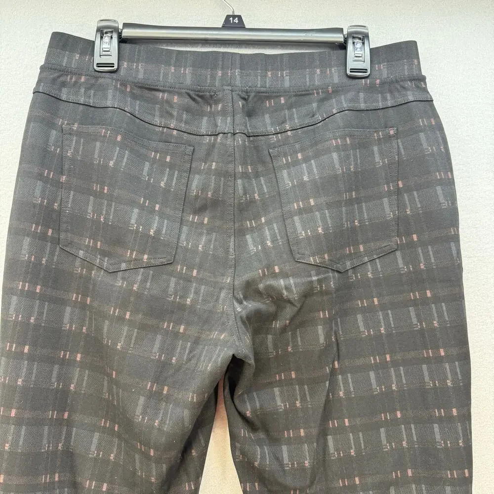 Garnet Hill Dress Leggings Women's Size L Plaid Black Gray Business Casual - Picture 3 of 12